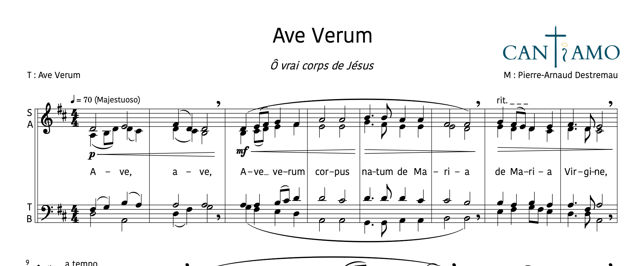 Aperçu de la partition Ave Verum Corpus pour chœur SATB